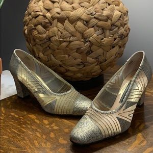 J. Renee gold tone design heels with meshing